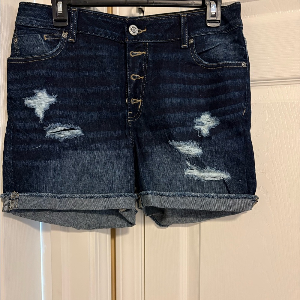 Maurices Dark Blue Distressed Jean Shorts